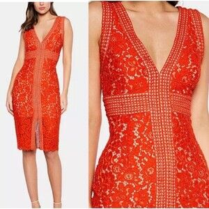 Bardot Morgan Midi Lace Dress in Fame Orange Sleeveless Lace Size 4 Or XS